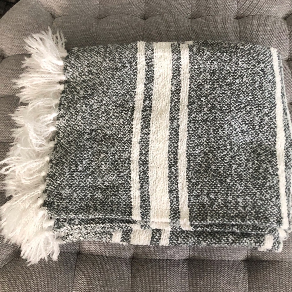 Gray & white striped woven throw blanket